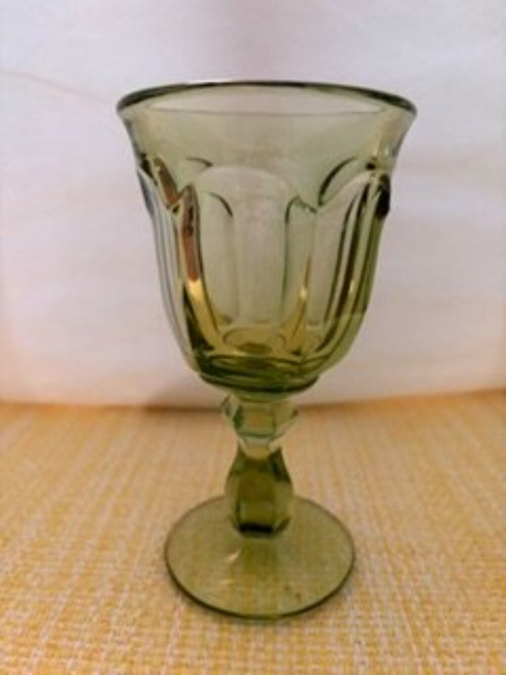 Vintage Old Williamsburg Green Glass Water Goblet